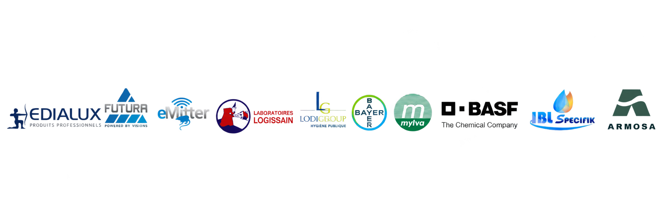 Edialux, Futura, eMitter, Laboratoires Logissain, Lodi Group, Bayer, Mylva, BASF, IBL Specifik, Armosa